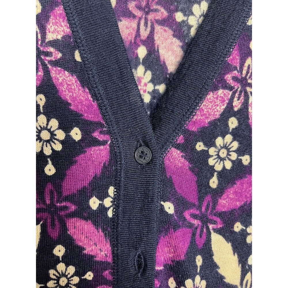 Tory Burch Cardigan Sweater Womens Small Blue Floral Wool Button Front Knit - Picture 2 of 8